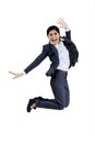 Successful businesswoman jumping isolate on white Royalty Free Stock Photo