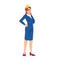 Successful businesswoman semi flat RGB color vector illustration. Female employee in golden crown isolated cartoon