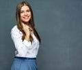 Successful businesswoman wearing white shirt and smiling with teeth. Royalty Free Stock Photo