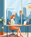 A businesswoman working in an office, vector illustration