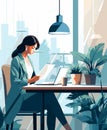 A businesswoman working in an office, vector illustration