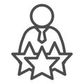 Successful candidate line icon. Man with tie and three stars outline style pictogram on white background. Best selected