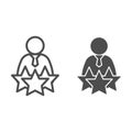 Successful candidate line and solid icon. Man with tie and three stars outline style pictogram on white background. Best