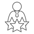 Successful candidate thin line icon. Man with tie and three stars outline style pictogram on white background. Best