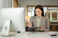 Successful caucasian businesswoman using digital tablet working remotely from home Royalty Free Stock Photo