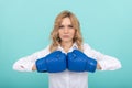 successful ceo boxer. relentless struggle and success. woman ready for corporate battle. Royalty Free Stock Photo
