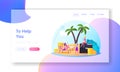 Successful Characters Enjoying Life in Comfort Zone Landing Page Template. Relaxed People on Island with Palm Trees