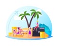 Successful Characters Enjoying Life in Comfort Zone. Relaxed People on Exotic Island with Palm Trees under Glass Dome