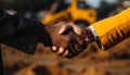 Successful collaboration. Businessman and engineer shaking hands on construction site