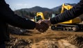 Successful Collaboration. Businessman and Engineer Shaking Hands at New Industrial Plant