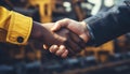 Successful Collaboration. Businessman and Workers Shake Hands on Construction Site