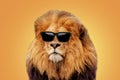 Successful cool handsome hipster lion boss with sunglasses on yellow background. Startup and business, creative idea