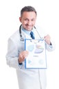 Successful doctor or medic showing financial profit and prediction graphics Royalty Free Stock Photo