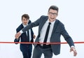 Businessman and partner crosses the finish line Royalty Free Stock Photo