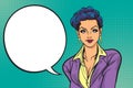 Successful female businesswoman retro style pop art.working woman and Empty speech bubble