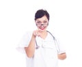 Successful female doctor pointing something Royalty Free Stock Photo