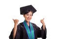 Successful female graduate two thumbs up portrait isolated on white background Royalty Free Stock Photo