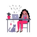 Successful girl freelancer works at home. Vector illustration in flat style