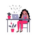 Successful girl freelancer works at home. Vector illustration in flat style