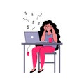 Successful girl freelancer works at home. Vector illustration