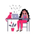 Successful girl freelancer works at home. Vector illustration