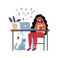 Successful girl freelancer works at home. Vector illustration