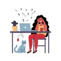 Successful girl freelancer works at home. Vector illustration