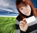 Successful girl holding a black business card Royalty Free Stock Photo