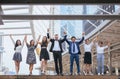 Successful group of business people,Success achievement hand raised,Team work to achieve goals Royalty Free Stock Photo