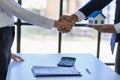 Successful handshake and agreement Real estate agent and client celebrating contracts completed Royalty Free Stock Photo