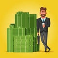 Successful, happy businessman in a suit. Cartoon vector illustration