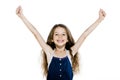 Successful happy little girl amrs raised Royalty Free Stock Photo