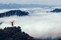 hiker in the beautiful landscape on mountain top Royalty Free Stock Photo