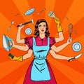 Successful Housewife. Multitasking Woman Royalty Free Stock Photo