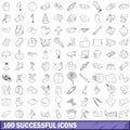 100 successful icons set, outline style Royalty Free Stock Photo