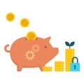 Successful investment: piggy bank and coins