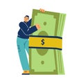 Successful investor with stack of money, flat vector illustration isolated.