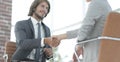 Successful job interview with boss and employee handshaking Royalty Free Stock Photo