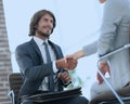 Successful job interview with boss and employee handshaking Royalty Free Stock Photo