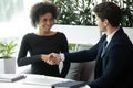 Successful job interview with boss and employee handshaking Royalty Free Stock Photo