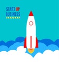 Successful launch of startup. Flat art style design for creative illustration of business startup. Startup technology concept. Vec Royalty Free Stock Photo