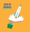 Successful launch of startup. Flat art style design for creative illustration of business startup. Startup technology concept. Vec Royalty Free Stock Photo
