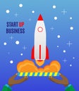 Successful launch of startup. Flat art style design for creative illustration of business startup. Startup technology concept. Vec Royalty Free Stock Photo