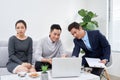 Successful lawyer giving consultation to family couple about buying house Royalty Free Stock Photo