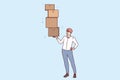 Successful man lifts several boxes with ease, demonstrating professional skills in fulfillment
