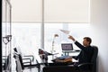 Successful Man Office Worker Daydreaming Throwing Paper Airplane