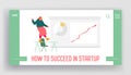 Successful Manager Goal Achievement Website Landing Page. Business Woman Dancing on Office Desk at Growing Arrow