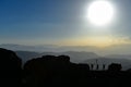 Successful mountaineering group in the summit mountains Royalty Free Stock Photo