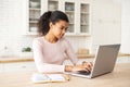 Successful mulatto businesswoman typing an e-mail on laptop at home office Royalty Free Stock Photo