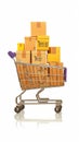 Successful online shopping process paper boxes in trolley concept Royalty Free Stock Photo